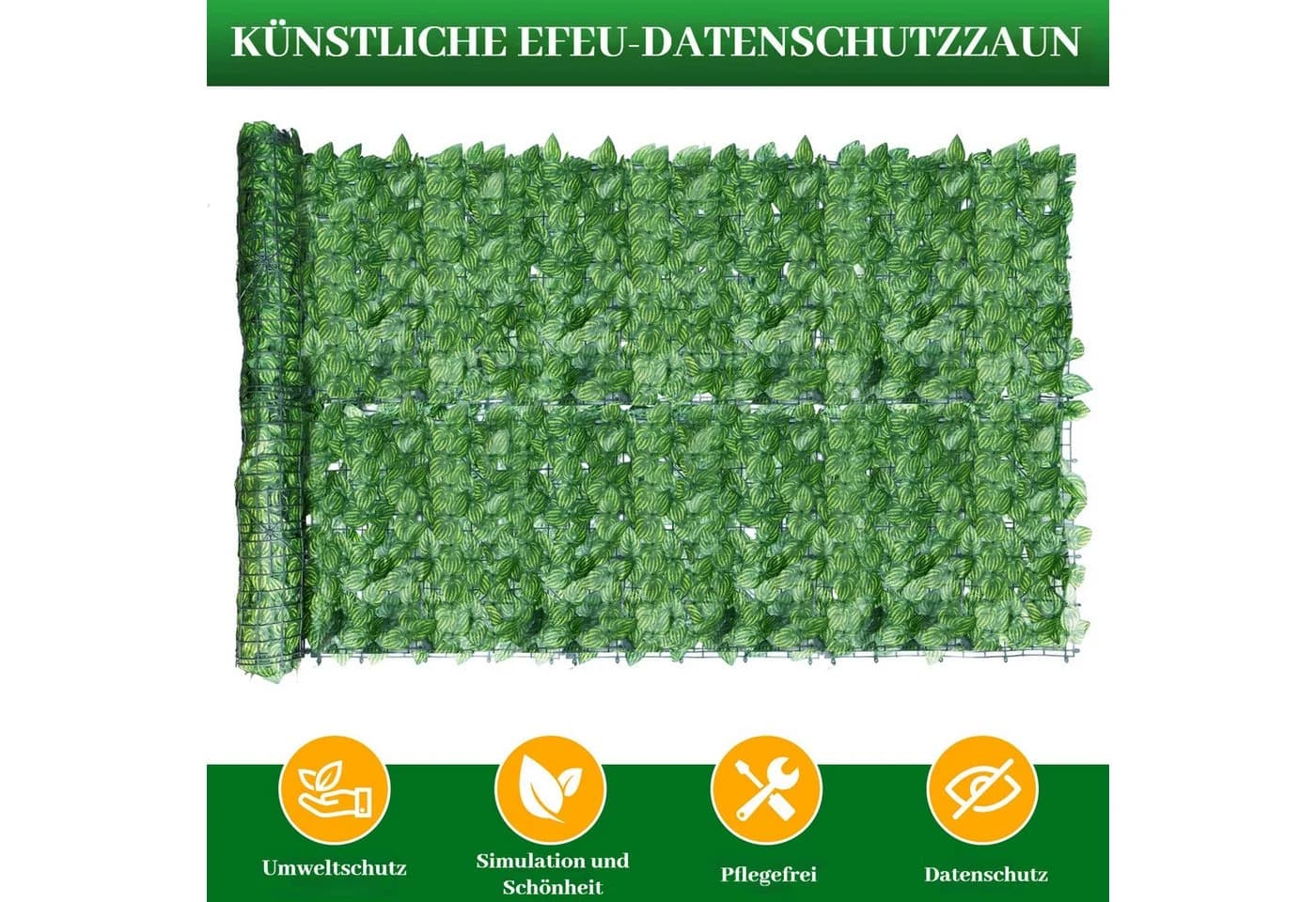 BlingBin Balkonsichtschutz Sichtschutzhecke Efeu Blätterzaun 1x3M - Bild 3