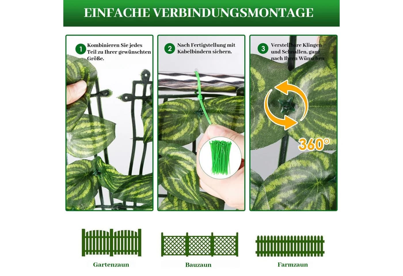 BlingBin Balkonsichtschutz Sichtschutzhecke Efeu Blätterzaun 1x3M - Bild 4