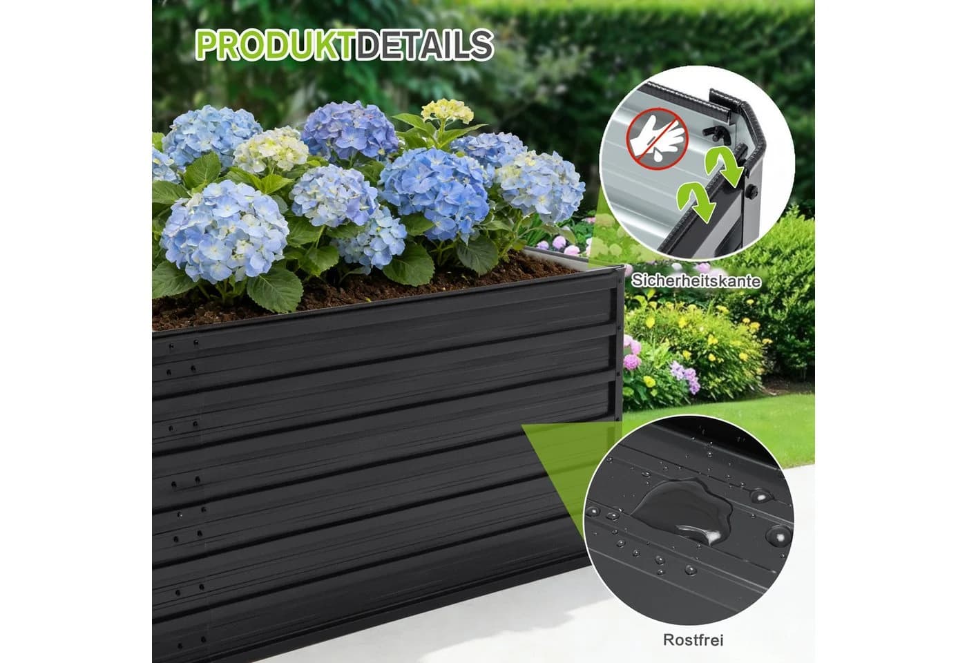 BlingBin Hochbeet aus Metall Rechteck 190x90x64cm Verzinkt - Bild 3
