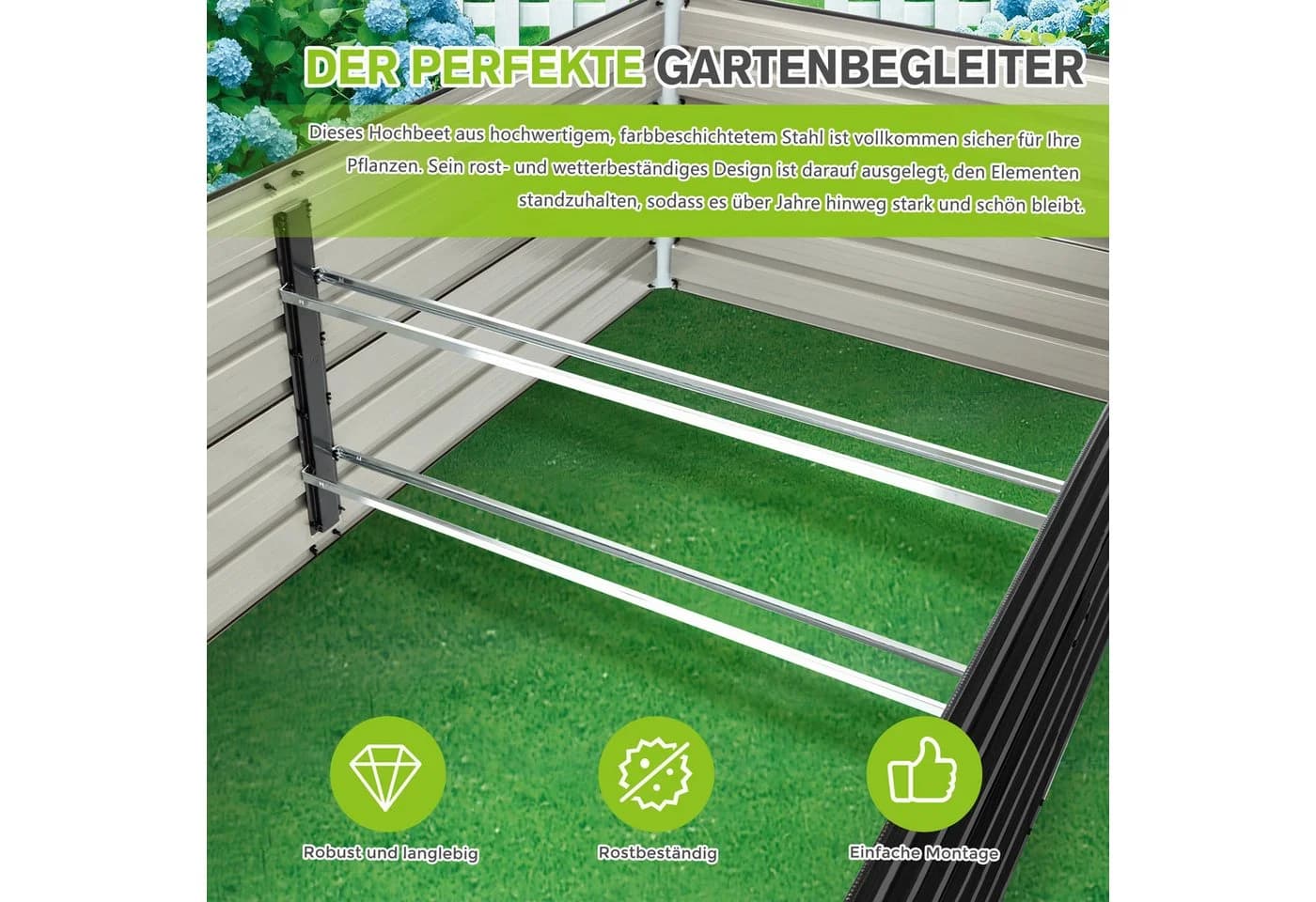BlingBin Hochbeet aus Metall Rechteck 190x90x64cm Verzinkt - Bild 4