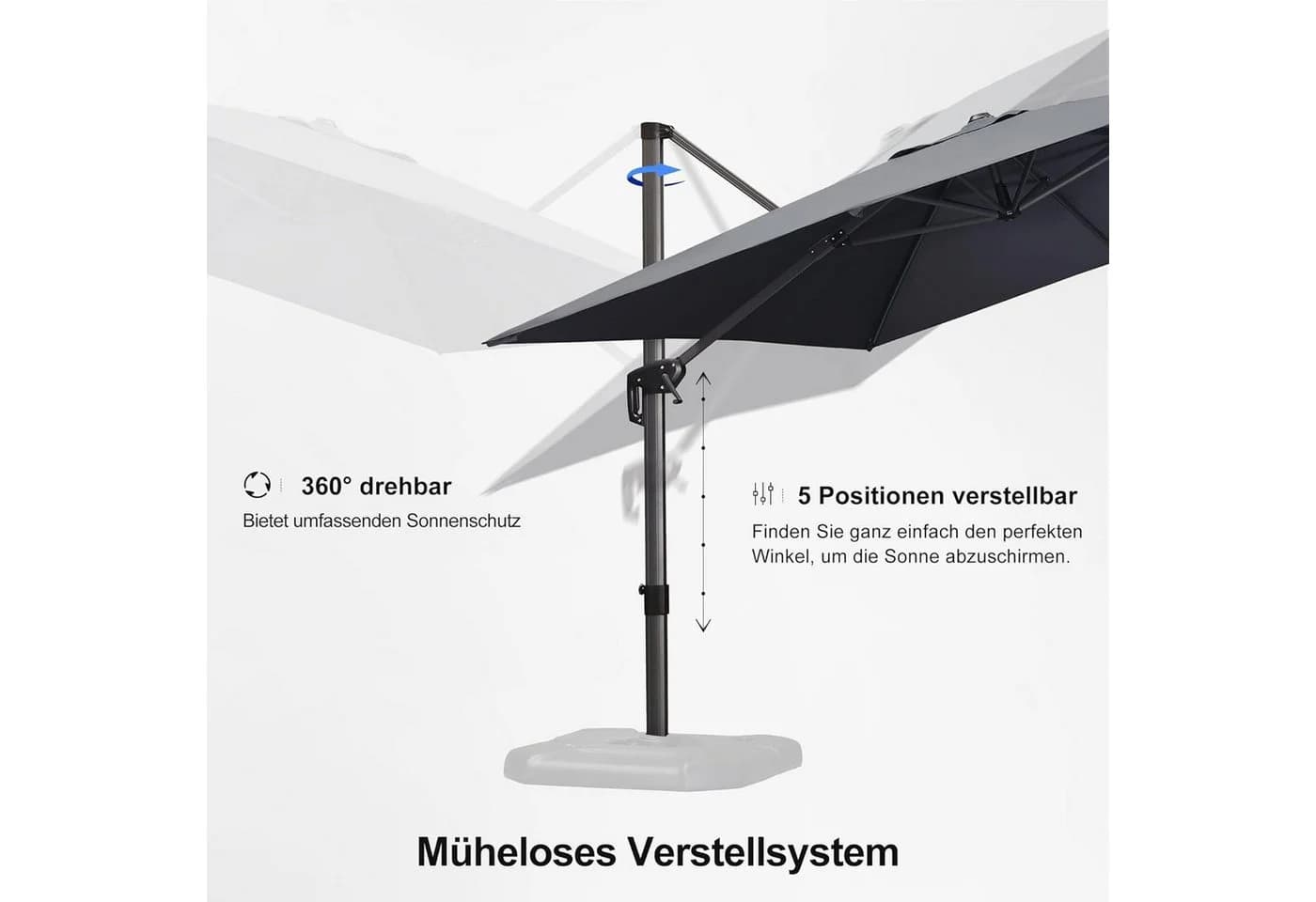 PURPLE LEAF Sonnenschirm Rechteck Alu 350x270 cm Grau - Bild 3
