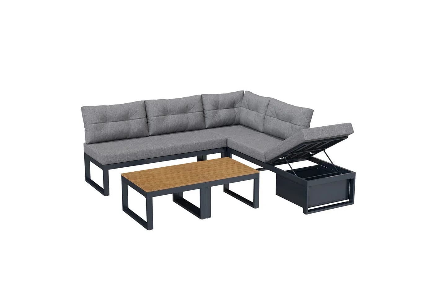KLAM HOME Gartenlounge-Set 4-6 Sitzer Grau Beige mit Stauraum