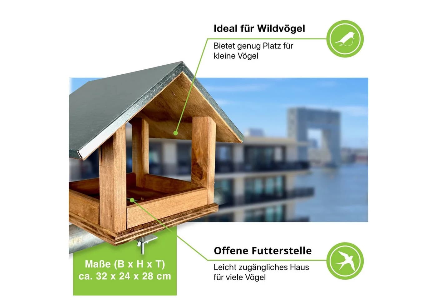 gartenetage Vogelhaus mit Metalldach – wetterfestes Futterhaus für Wildvögel