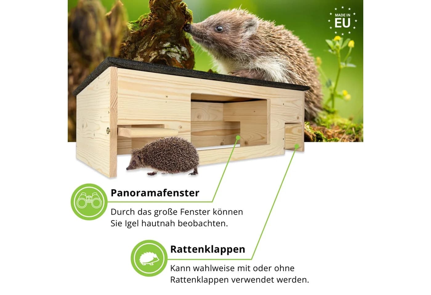 gartenetage Igelfutterhaus XXL mit Panorama-Beobachtungsfenster & Rattenklappen