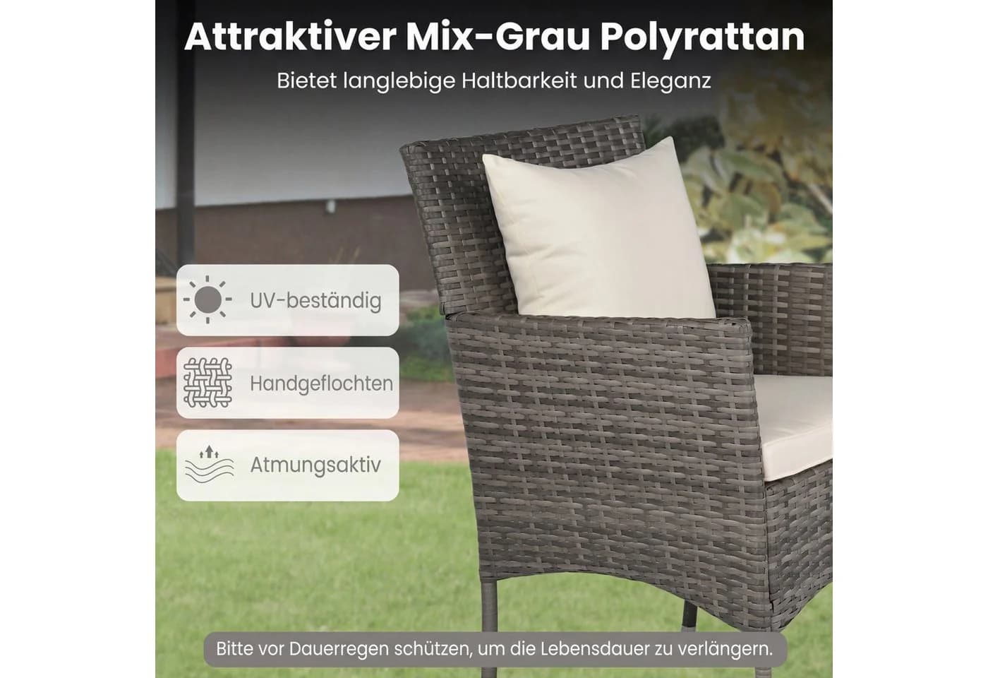 COSTWAY Balkonset 3-tlg. Rattan 2 Sessel & Glastisch mit Kissen - Bild 3
