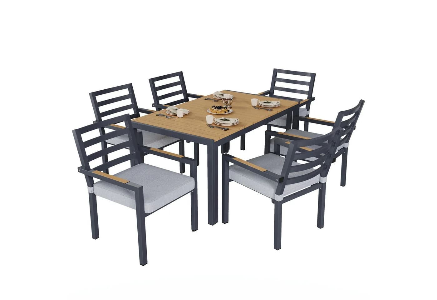 KLAM HOME Garten-Essgruppe 6-Sitzer Grau verzinktes Eisen