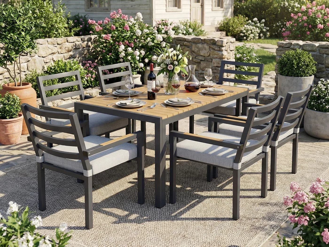 KLAM HOME Garten-Essgruppe 6-Sitzer Grau verzinktes Eisen - Bild 2