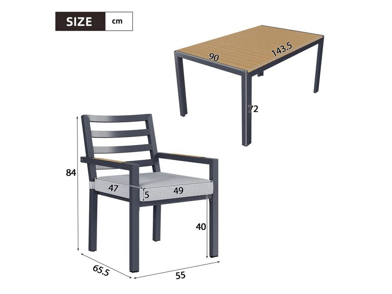 KLAM HOME Garten-Essgruppe 6-Sitzer Grau verzinktes Eisen - Bild 3