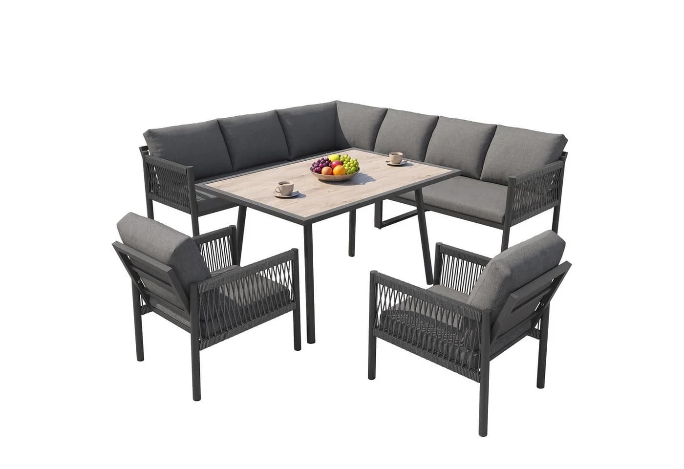 KLAM HOME Gartenlounge-Set 8 Personen Grau Metallrahmen