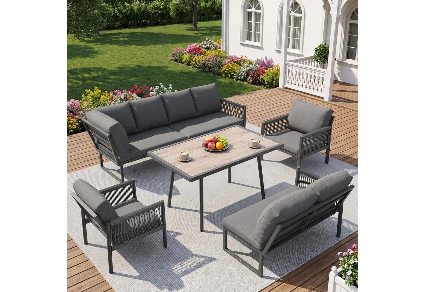 KLAM HOME Gartenlounge-Set 8 Personen Grau Metallrahmen - Bild 2