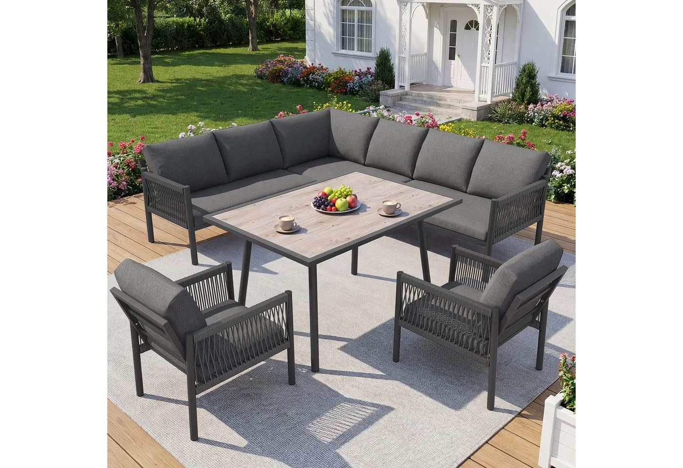 KLAM HOME Gartenlounge-Set 8 Personen Grau Metallrahmen - Bild 4
