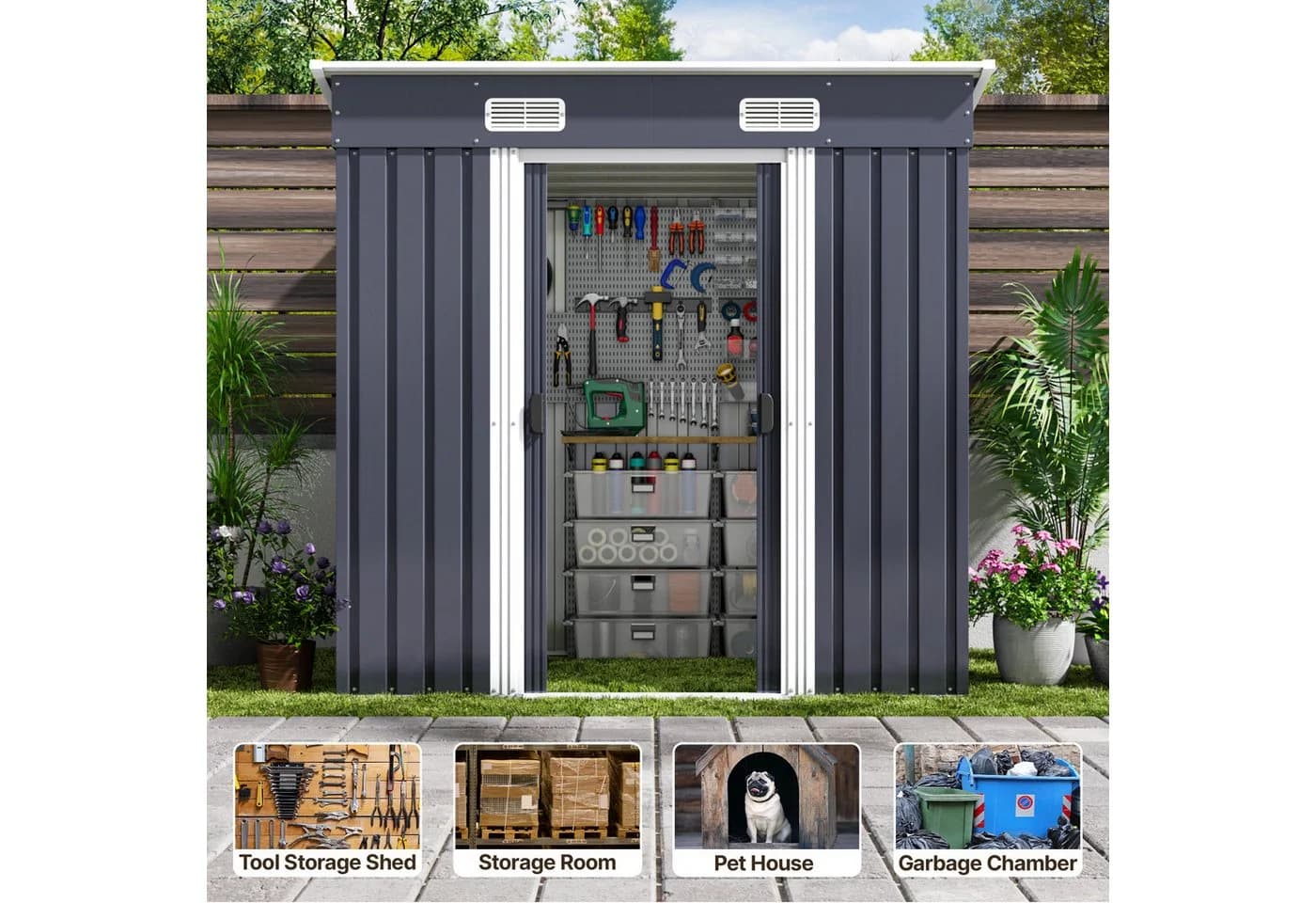 Bealife Gerätehaus Robuster Metall-Gartengeräteschuppen Grau/Grün