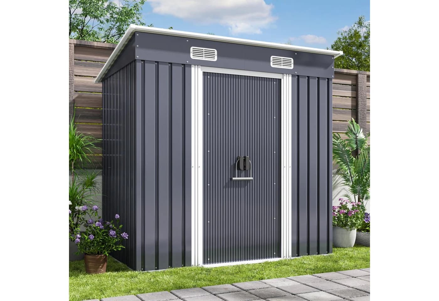 Bealife Gerätehaus Robuster Metall-Gartengeräteschuppen Grau/Grün - Bild 2