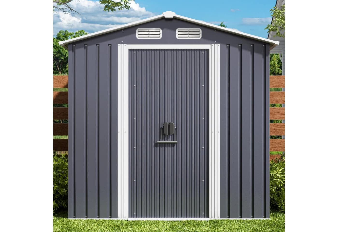 Bealife Metall-Gartengeräteschuppen Grau/Grün 196x131x187 cm - Bild 4