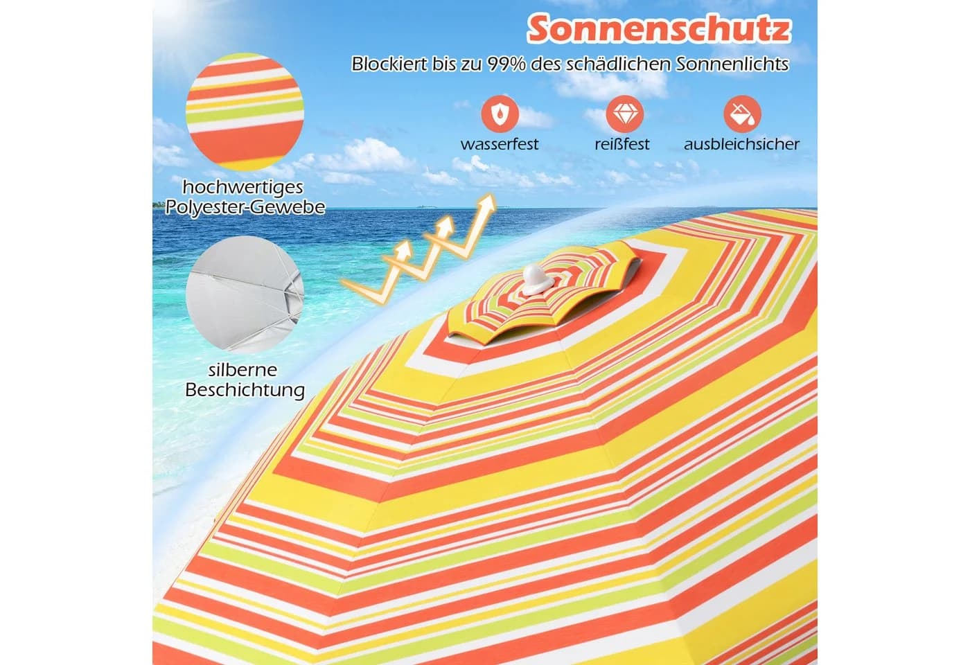 COSTWAY Sonnenschirm 200 cm UV50+ Orange