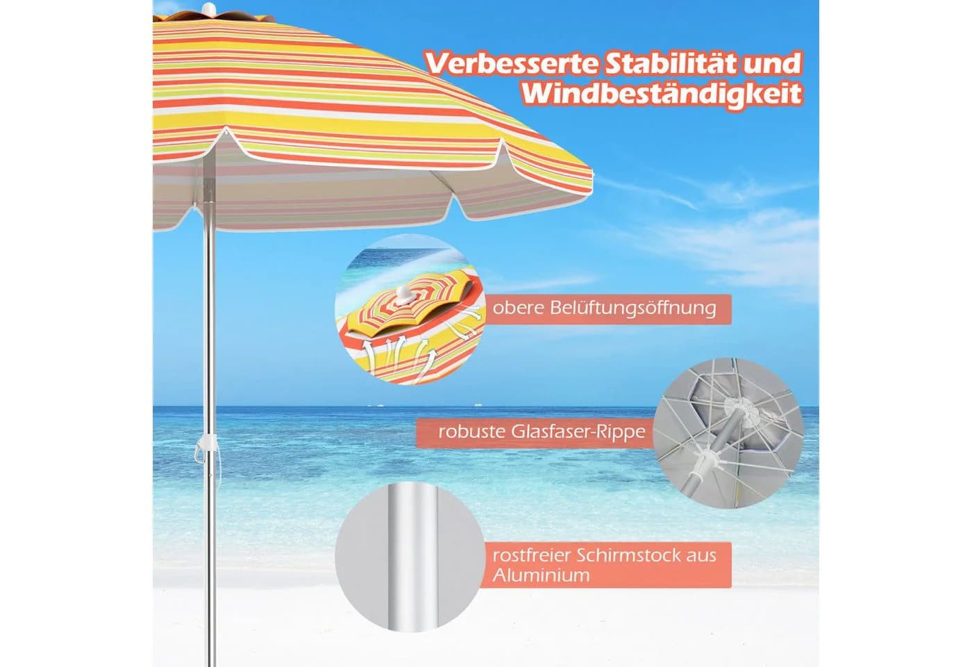 COSTWAY Sonnenschirm 200 cm UV50+ Orange - Bild 5