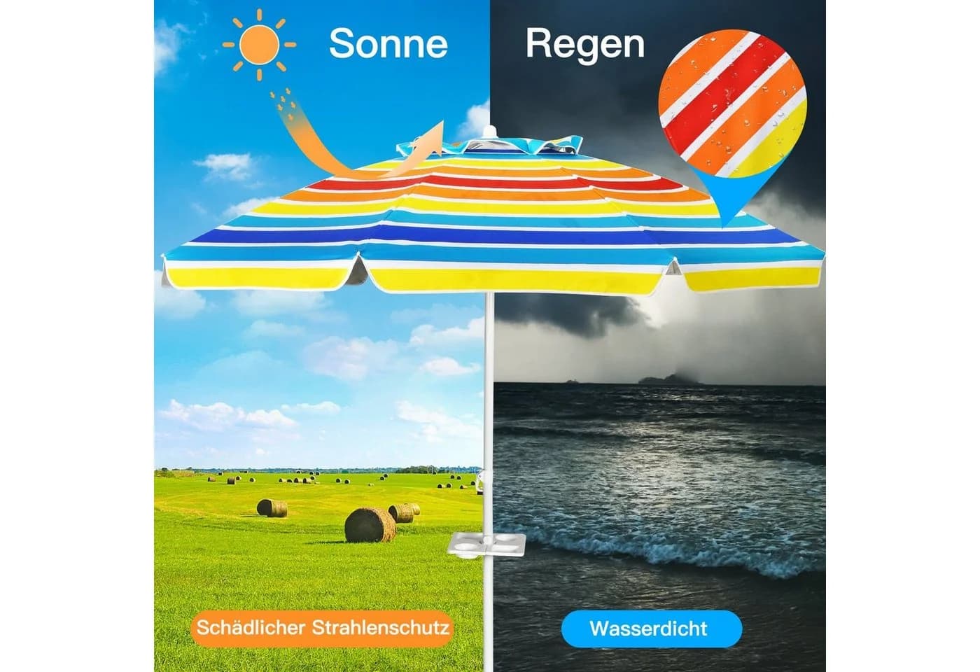 COSTWAY Sonnenschirm 220 cm mit Verankerung und Getränkehalter