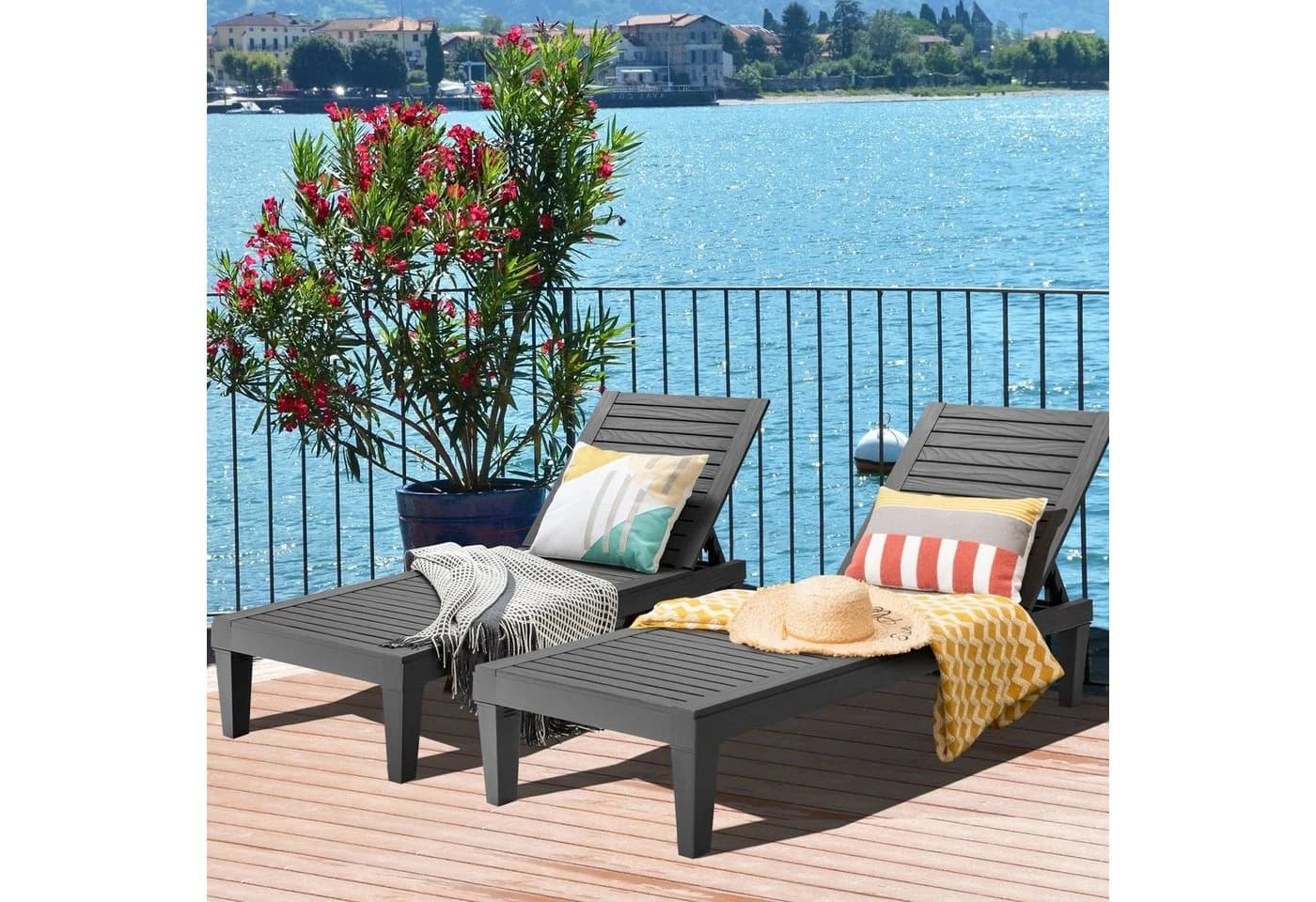 COSTWAY Gartenliege, wetterfest, 5-stufig verstellbar, 180kg, 190x57,5x29cm
