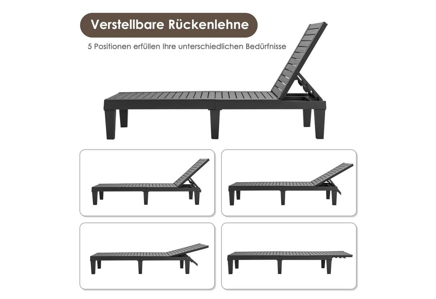 COSTWAY Gartenliege, wetterfest, 5-stufig verstellbar, 180kg, 190x57,5x29cm - Bild 3