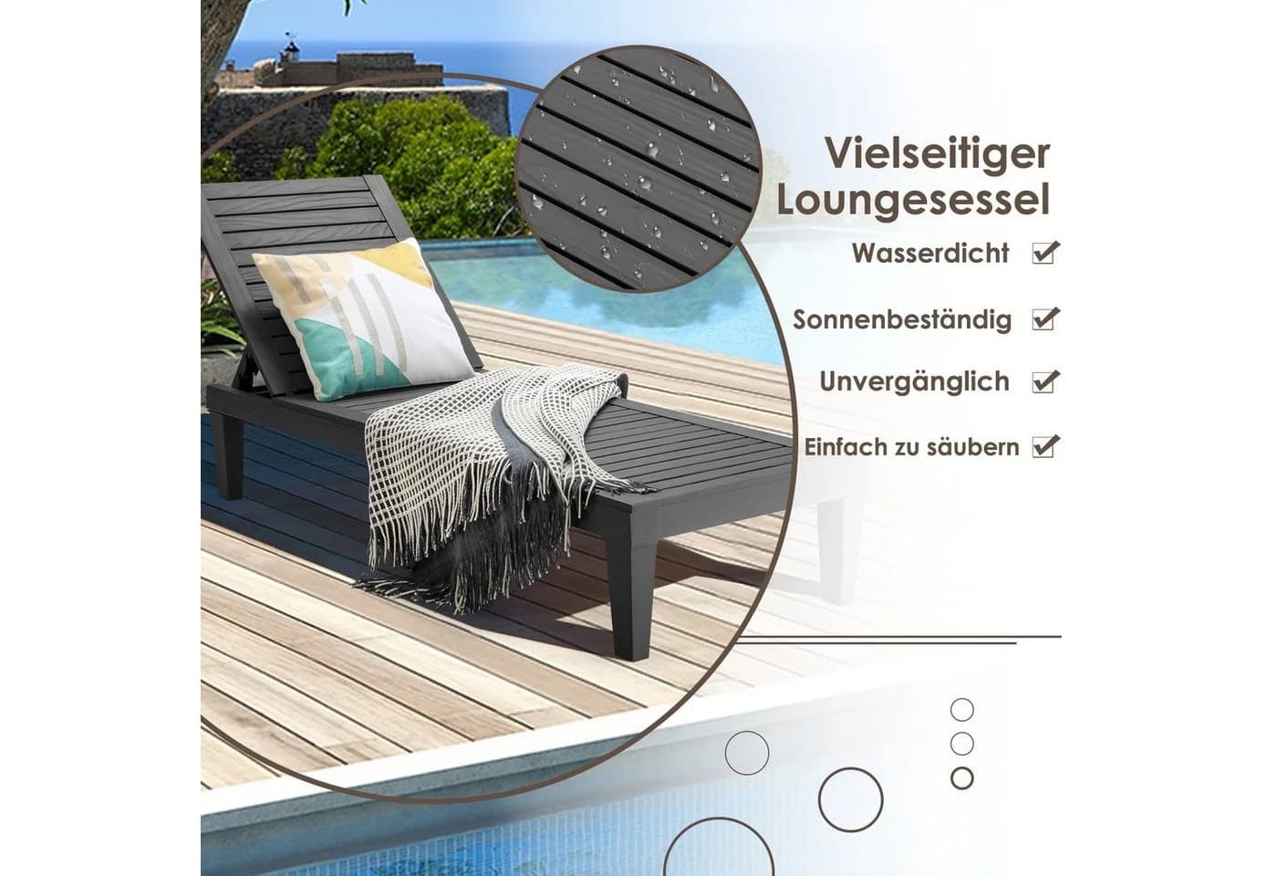 COSTWAY Gartenliege, wetterfest, 5-stufig verstellbar, 180kg, 190x57,5x29cm - Bild 4
