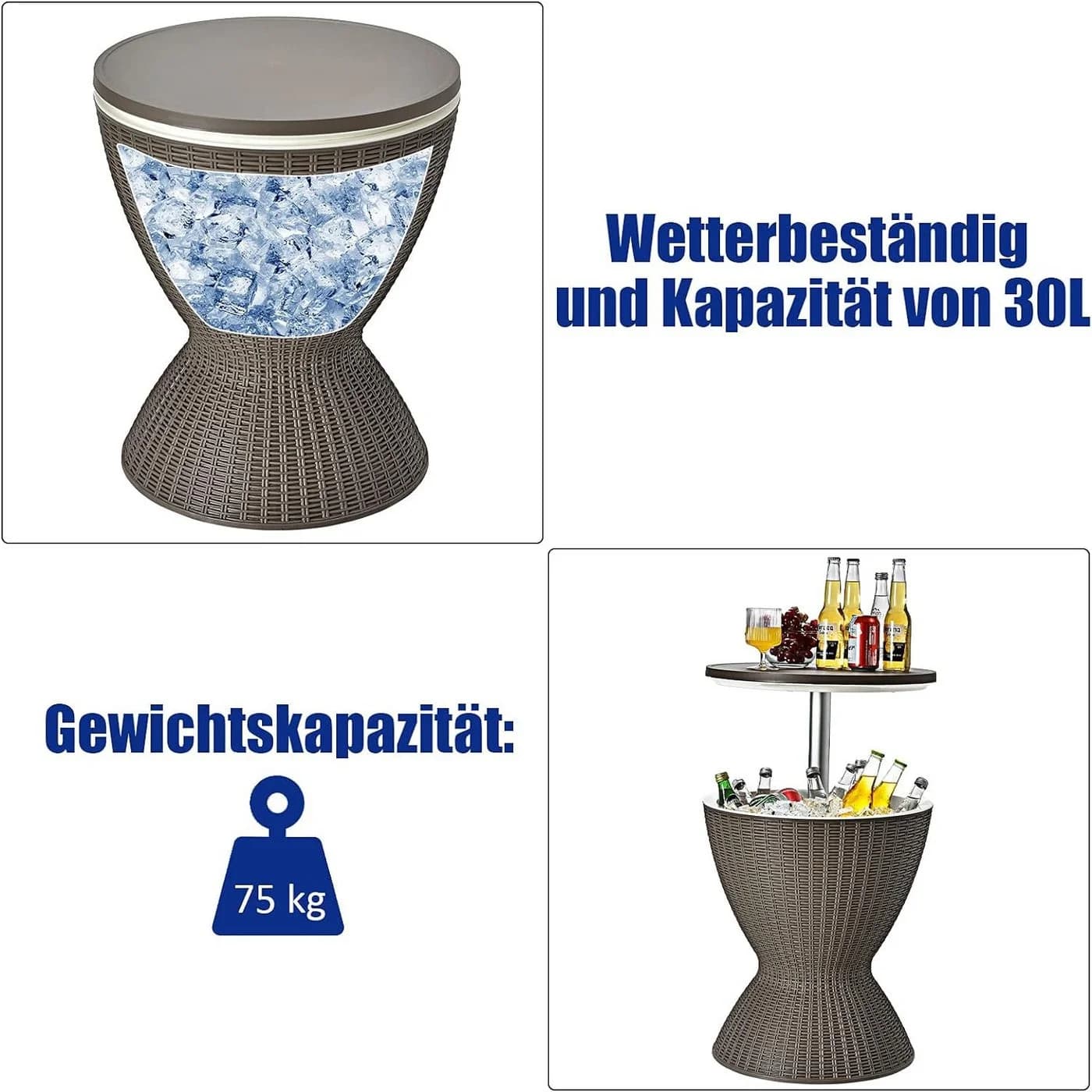 COSTWAY Gartentisch höhenverstellbar mit Eisbehälter Braun - Bild 3