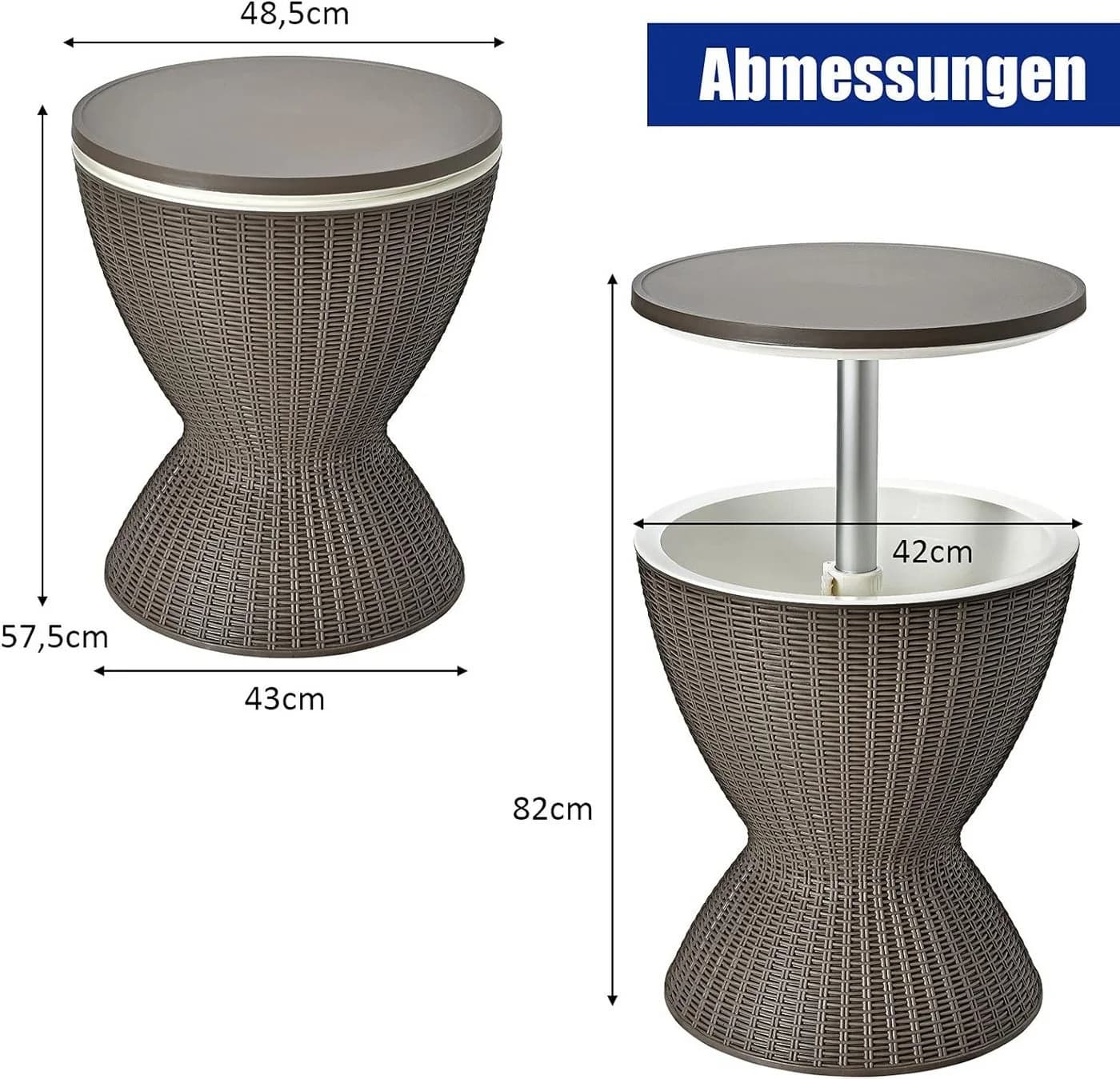 COSTWAY Gartentisch höhenverstellbar mit Eisbehälter Braun - Bild 5