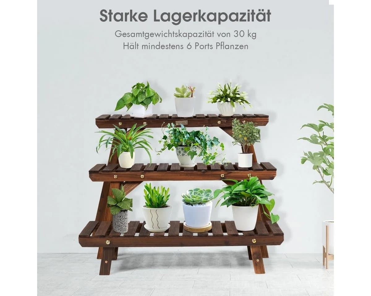 COSTWAY Pflanzentreppe 3 St. Blumenständer Braun Tannenholz - Bild 5