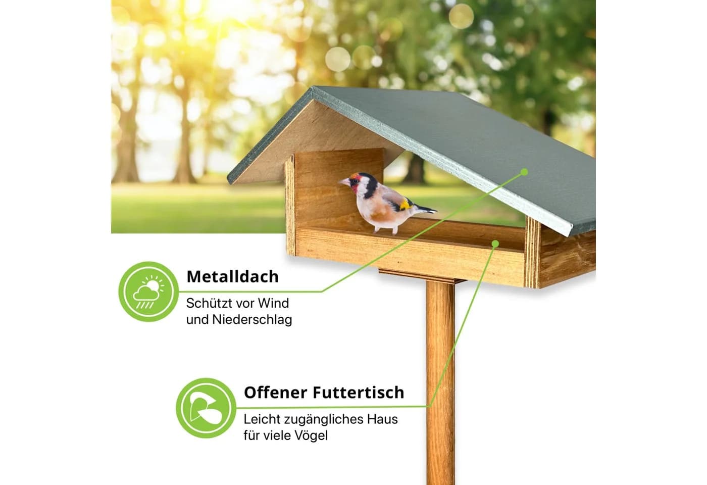 gartenetage Vogelhaus Design-Vogelfutterhaus mit Metalldach inkl. Erdspieß