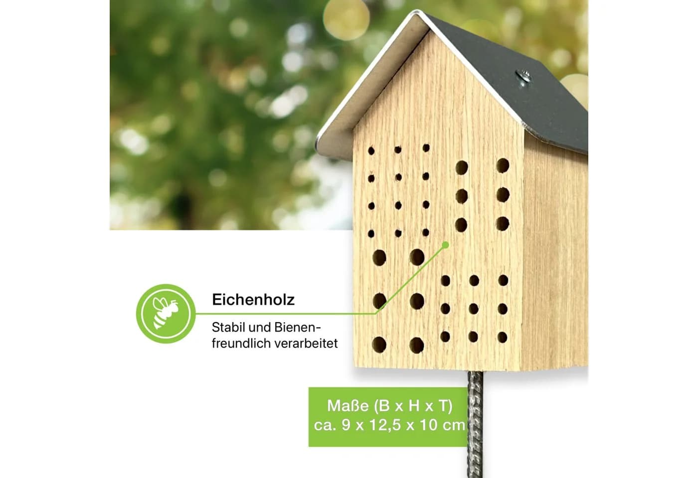 Insektenhotel mit Metalldach aus Eiche für Wildbienen - Bild 3