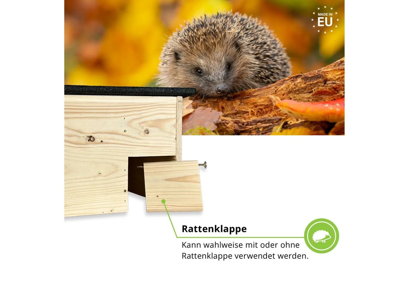 gartenetage Igelhaus Igelfutterhaus mit zwei Eingängen und Rattenklappen, Katzen- und Rattensicher/Wetterfest & aus Massiv-Holz
