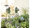 Posiwio Frosch-Gartenstecker mit Zylinder & Schirm antik-grün Bild 1