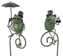 Posiwio Frosch-Gartenstecker mit Zylinder & Schirm antik-grün Bild 2