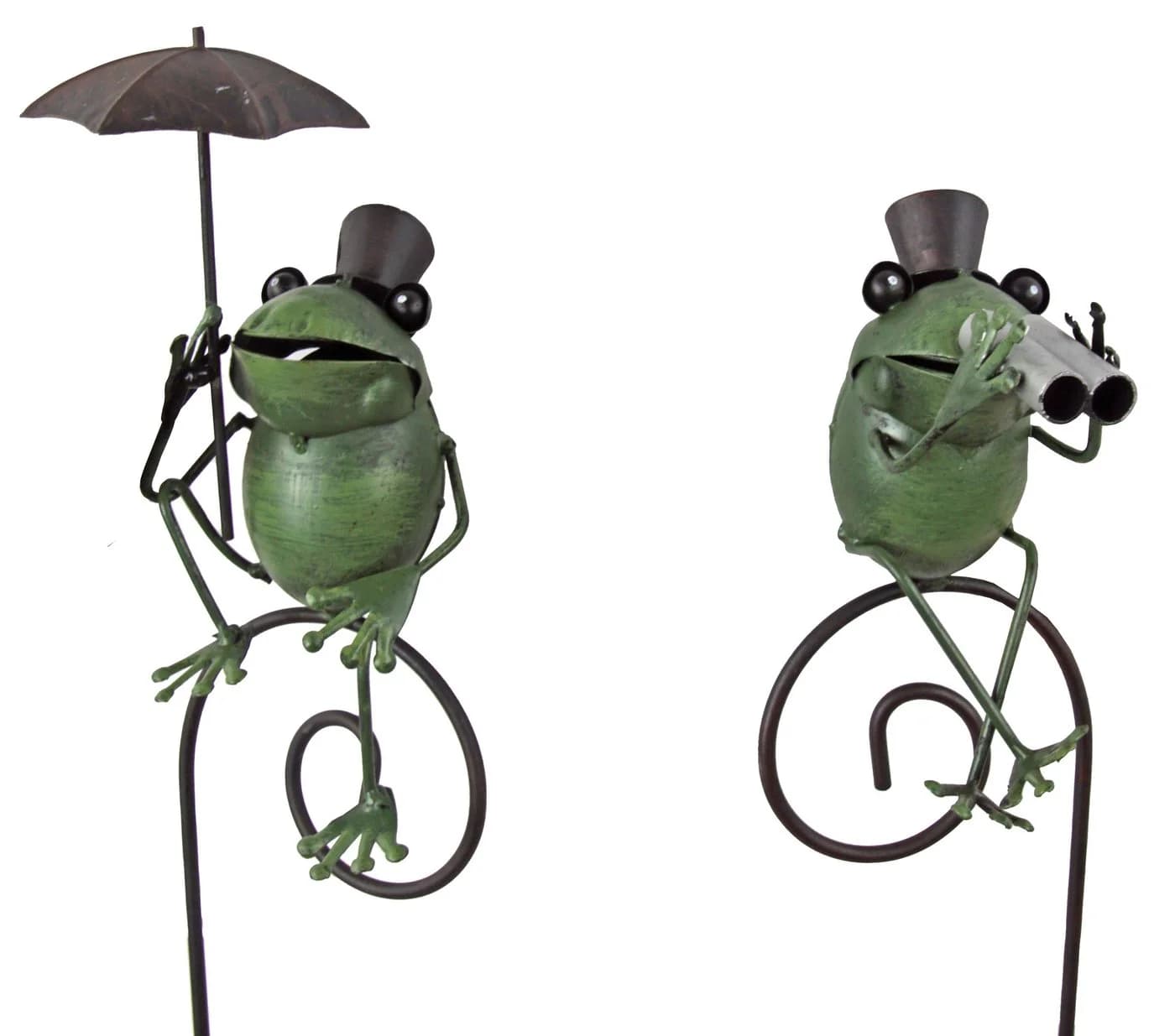 Posiwio Frosch-Gartenstecker mit Zylinder & Schirm antik-grün - Bild 2