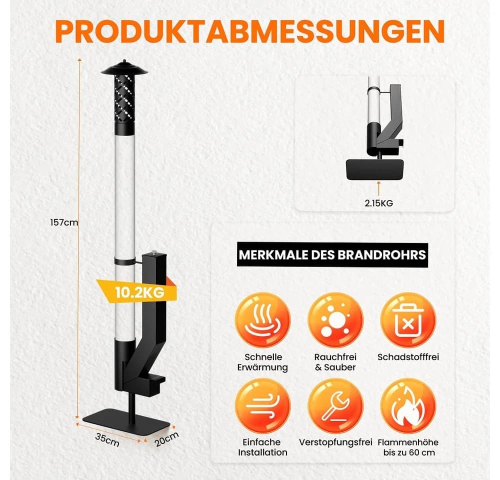 Meulbaty Feuerstelle Feuerrohr 157cm Edelstahl Feuersäule Pelletfackel - Bild 3