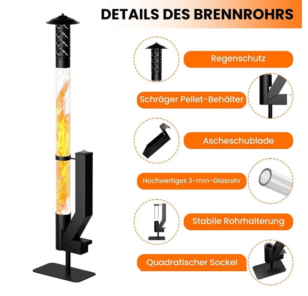 Meulbaty Feuerstelle Feuerrohr 157cm Edelstahl Feuersäule Pelletfackel - Bild 4