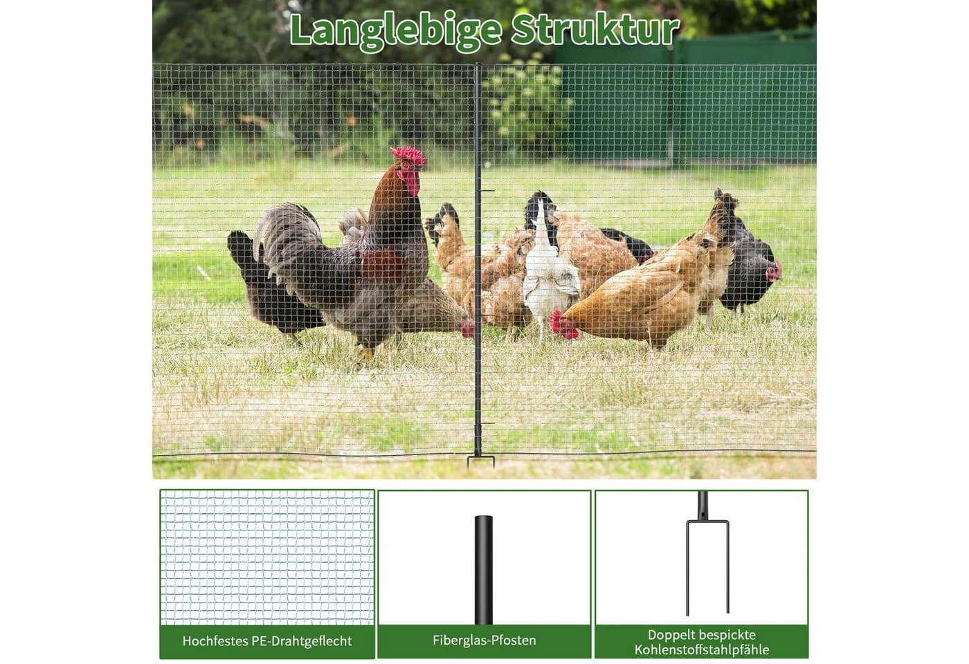 Meulbaty Hühnerzaun Nylon 100x30m mit 15 Pfosten - Bild 5