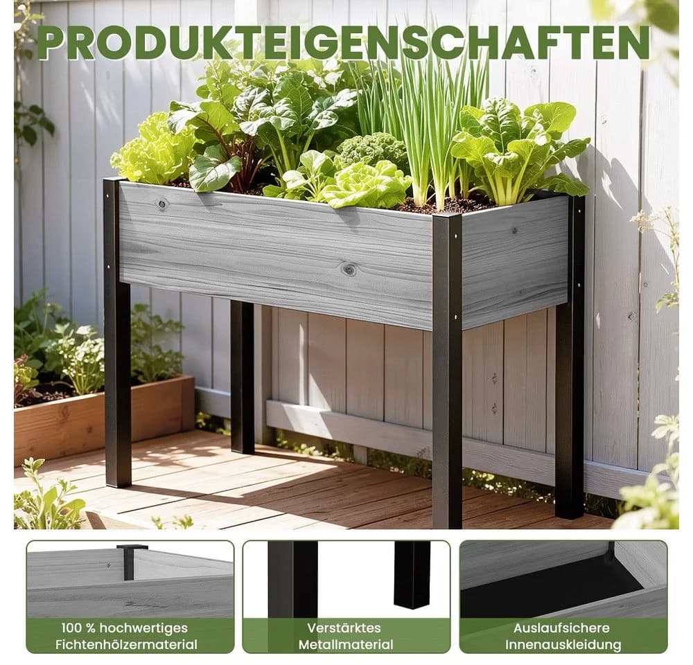 Meulbaty Hochbeet Massivholz mit Metallbeinen Grau - Bild 4