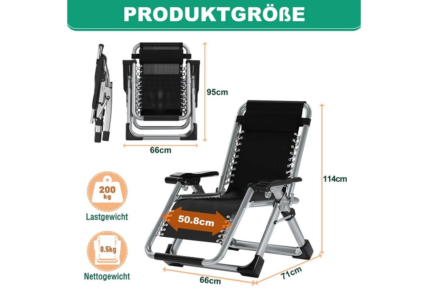 Meulbaty Klappstuhl Grau 200kg Belastbar mit Auflage