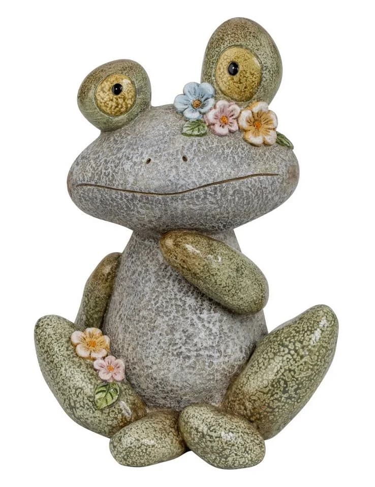 MF Gartenfigur Steinfrosch Lotti mit Blumen aus Magnesia - Bild 2