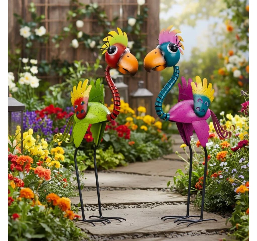 MF Gartenfigur Metall Vögel Bunt Stehend 2er Set Paliro - Bild 2