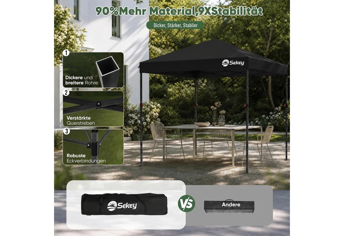 Sekey Faltpavillon 3x3 m Gartenpavillon mit 4 Seitenteilen - Bild 4
