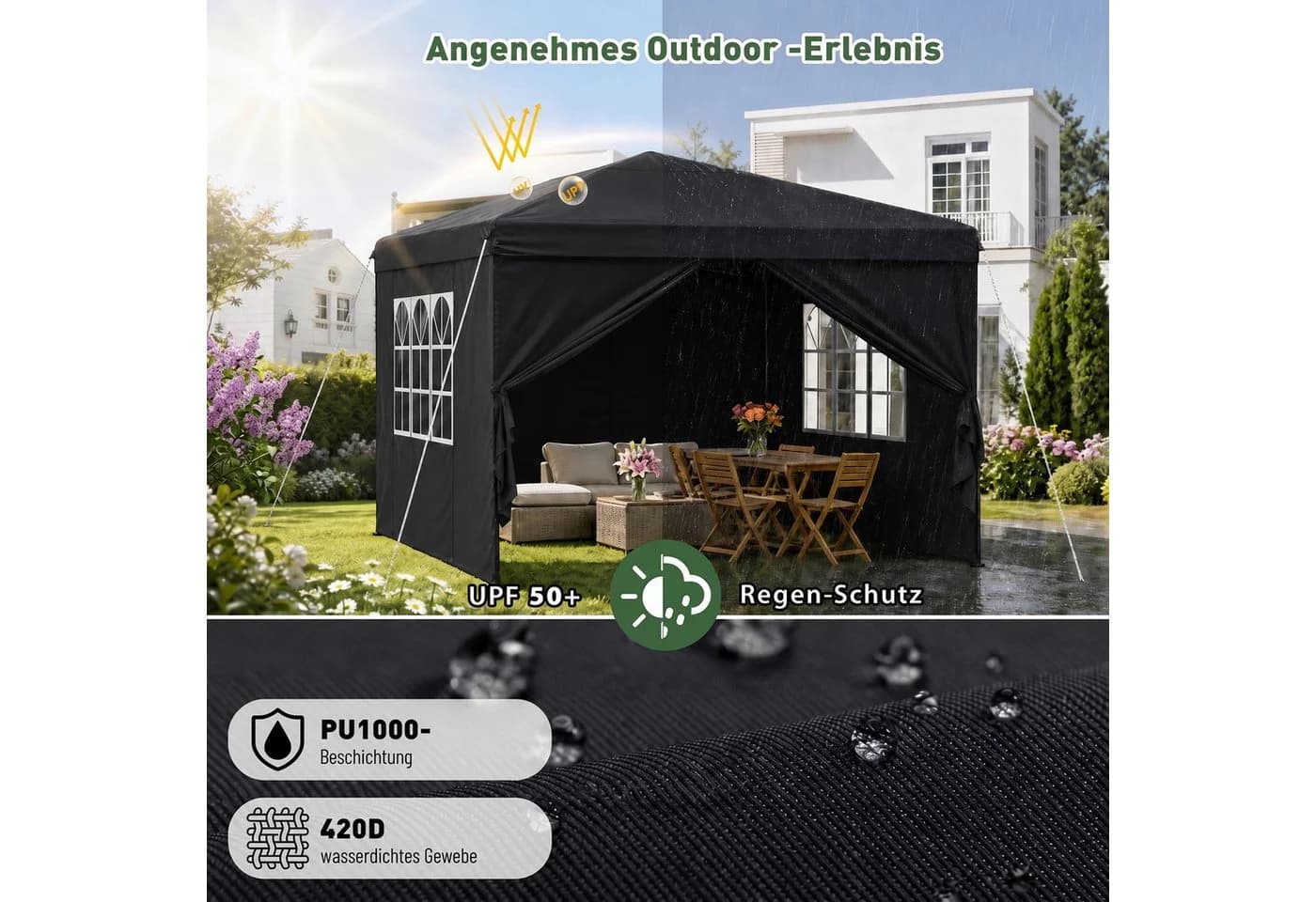 Sekey Faltpavillon 3x3 m Gartenpavillon mit 4 Seitenteilen - Bild 5
