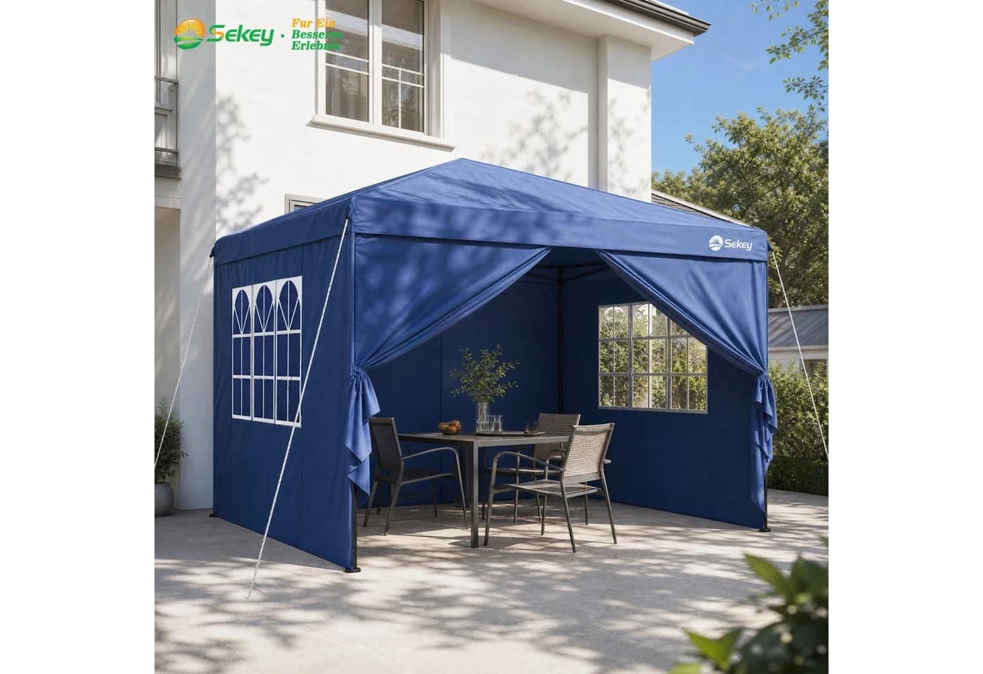 Sekey Faltpavillon 3x3 m Gartenpavillon mit 4 Seitenteilen Blau - Bild 2