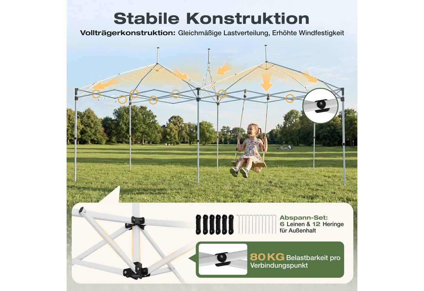 Sekey Faltpavillon 3x6 m Schwarz Wasserdicht UV50+ Höhenverstellbar - Bild 3