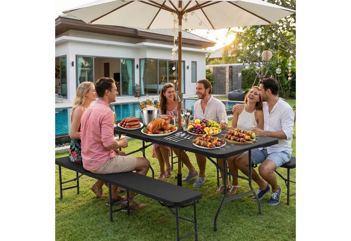 Sekey Bierzeltgarnitur 3-teilig Klappbar 180cm Gartenmöbel Set