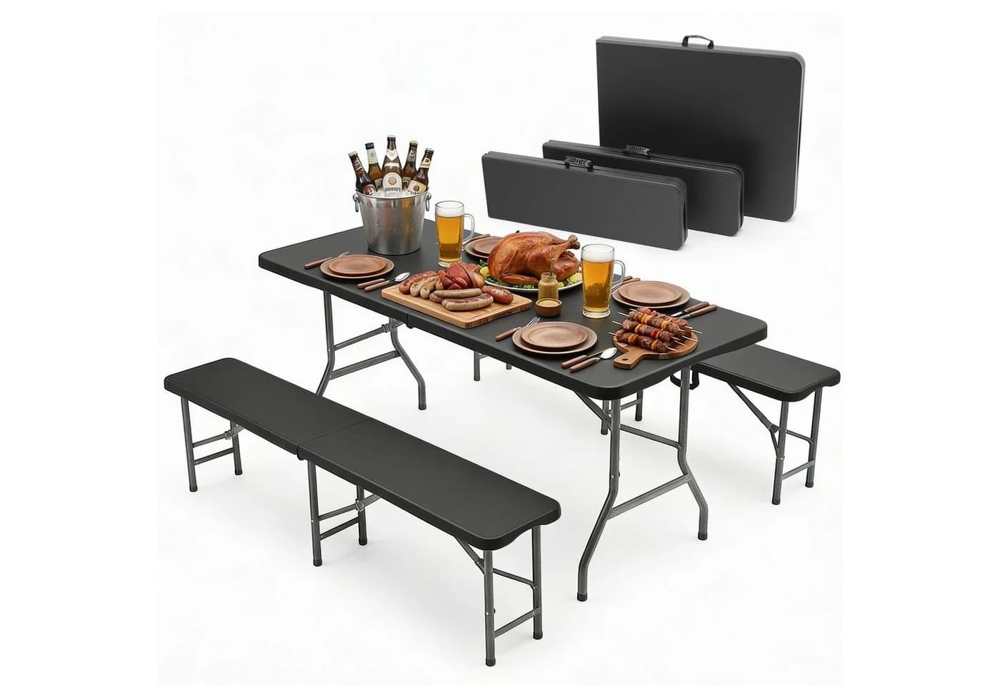 Sekey Bierzeltgarnitur 3-teilig Klappbar 180cm Gartenmöbel Set - Bild 2
