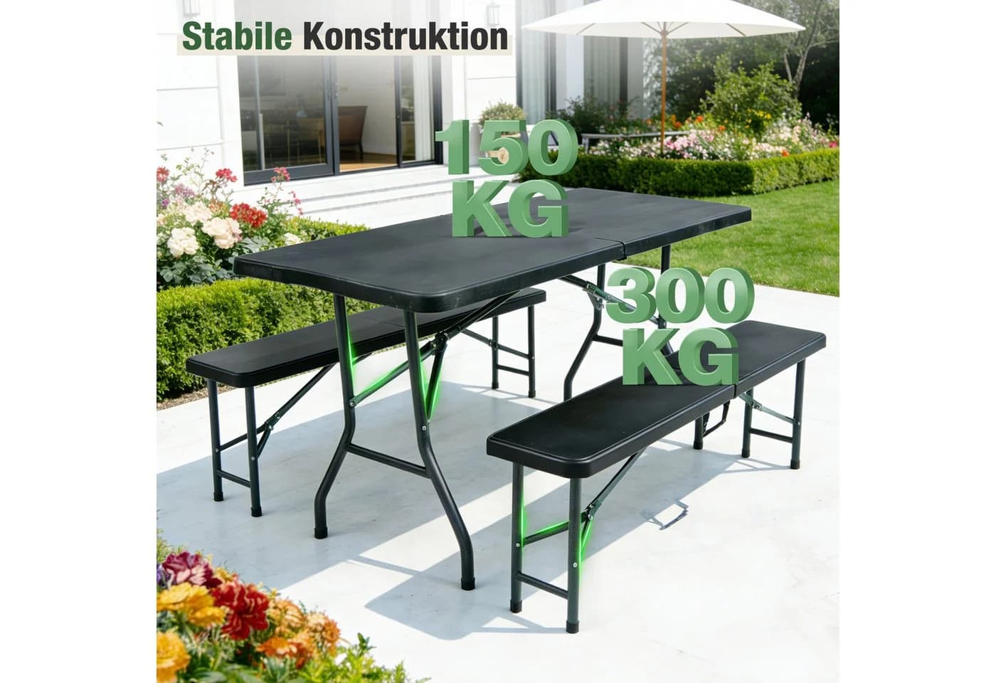 Sekey Bierzeltgarnitur 3-teilig Klappbar 180cm Gartenmöbel Set - Bild 3