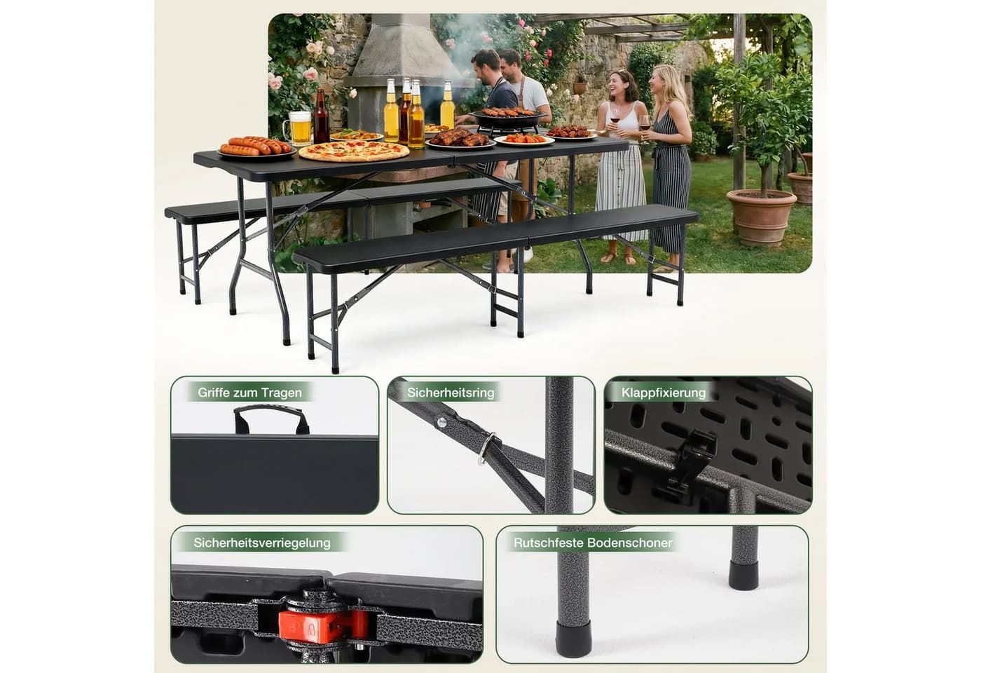 Sekey Bierzeltgarnitur 3-teilig Klappbar 180cm Gartenmöbel Set - Bild 4
