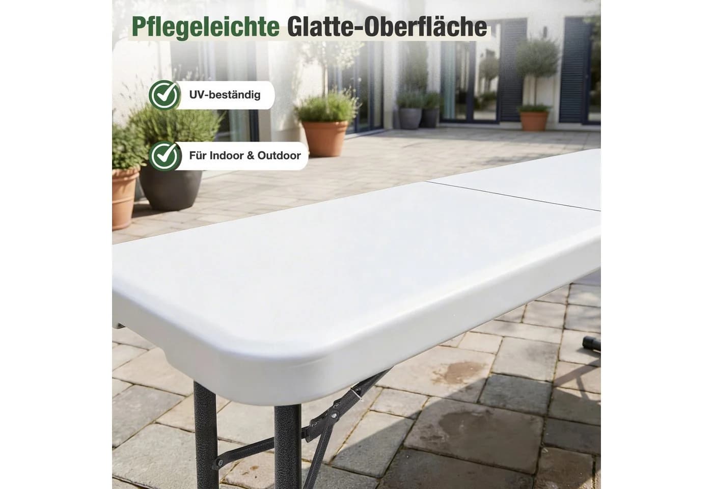 Sekey Gartenbank 180cm Klappbar Weiß Kunststoff Bierbank