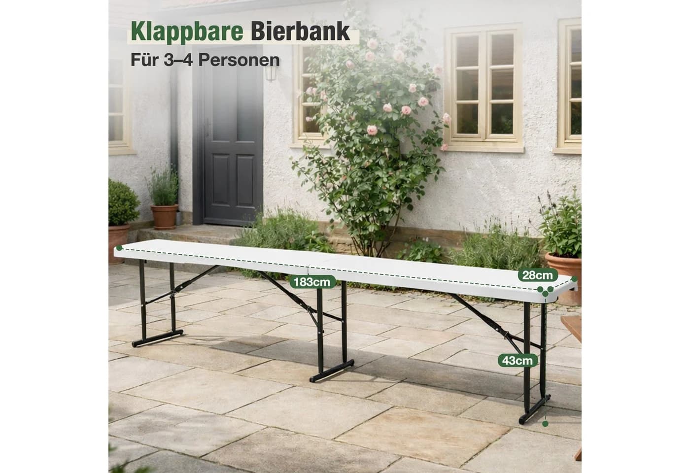 Sekey Gartenbank 180cm Klappbar Weiß Kunststoff Bierbank - Bild 3